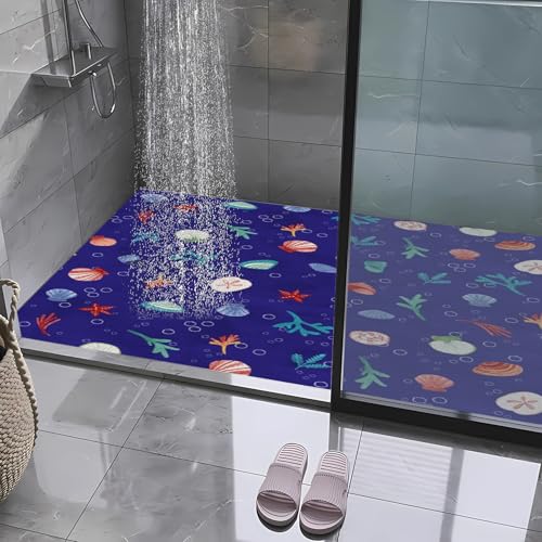 Badematte, 60 x 60 cm, ultraweich und saugfähig, rutschfest, bequem, maschinenwaschbar, Badteppich für Boden, Badewanne, Dusche, Blau – Farbiges Meereselement-Muster Badematte, 60 x 60 cm, ultraweich und saugfähig, rutschfest, bequem, maschinenwaschbar, Badteppich für Boden, Badewanne, Dusche, Blau – Farbiges Meereselement-Muster von JEEGIU
