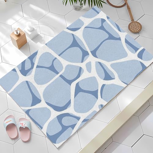 Badezimmerteppich, 100 x 100 cm, extra weich, hellblau – weiß, unregelmäßige Formen, Badteppich, Gummi-Rückseite, maschinenwaschbar, Badematten für Badezimmerboden, Heimdekor-Zubehör von JEEGIU