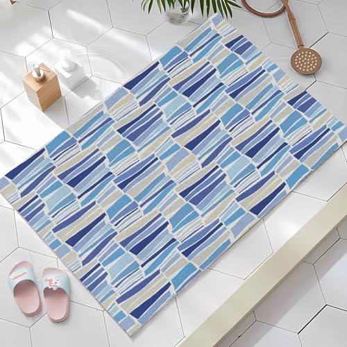 Badezimmerteppich, 60 x 60 cm, ultradünn, rutschfest, klein, schnell trocknend, saugfähig, Badematte für Boden, Blau – Beige, gewellte Fliesen Badezimmerteppich, 60 x 60 cm, ultradünn, rutschfest, klein, schnell trocknend, saugfähig, Badematte für Boden, Blau – Beige, gewellte Fliesen von JEEGIU