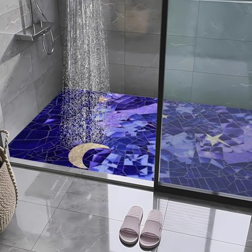 Badteppich, 40 x 90 cm, ultraweich und saugfähig, Badezimmerteppich, rutschfest, bequem, maschinenwaschbar, Badteppich für Boden, Badewanne, Dusche, Blau – Lila Sternenmosaik von JEEGIU