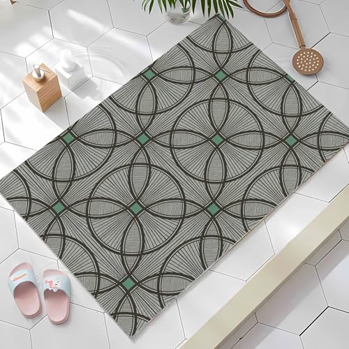 Badteppich, 45 x 80 cm, ultraweich und saugfähig, Badezimmerteppich, rutschfest, bequem, maschinenwaschbar, Badteppich für Boden, Badewanne, Dusche, grau-grünes Muster von JEEGIU