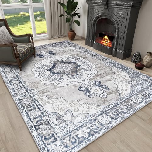 Grauer klassischer Teppich, 90 x 150 cm Florhöhe, flaches Profil, maschinenwaschbar Grauer klassischer Teppich, 90 x 150 cm Florhöhe, flaches Profil, maschinenwaschbar von JEEGIU