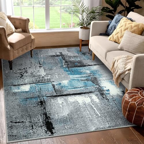 JEEGIU Badematte aus Kaschmirimitat, abstrakte Szene, 60 x 120 cm, rutschfest, weich, saugfähig, für Schlafzimmer, Cyan und Grau, 60 x 120 cm von JEEGIU