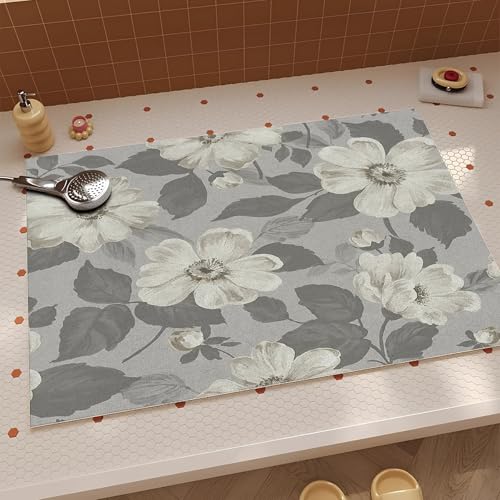 JEEGIU Badezimmerteppich, 100 x 100 cm, ultradünn, rutschfest, klein, schnell trocknend, saugfähig, Badematte für Boden, Grau - Weiß mit Blumenmuster JEEGIU Badezimmerteppich, 100 x 100 cm, ultradünn, rutschfest, klein, schnell trocknend, saugfähig, Badematte für Boden, Grau - Weiß mit Blumenmuster von JEEGIU