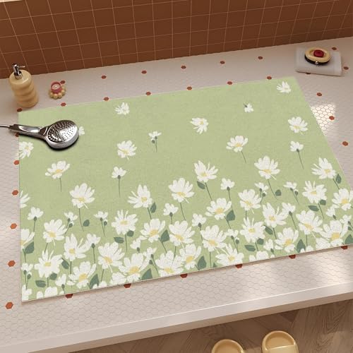 JEEGIU Badezimmerteppich, 100 x 120 cm, ultradünn, rutschfest, klein, schnell trocknend, saugfähig, Badematte für Boden, Hellgrün - weißes Gänseblümchenfeld JEEGIU Badezimmerteppich, 100 x 120 cm, ultradünn, rutschfest, klein, schnell trocknend, saugfähig, Badematte für Boden, Hellgrün - weißes Gänseblümchenfeld von JEEGIU