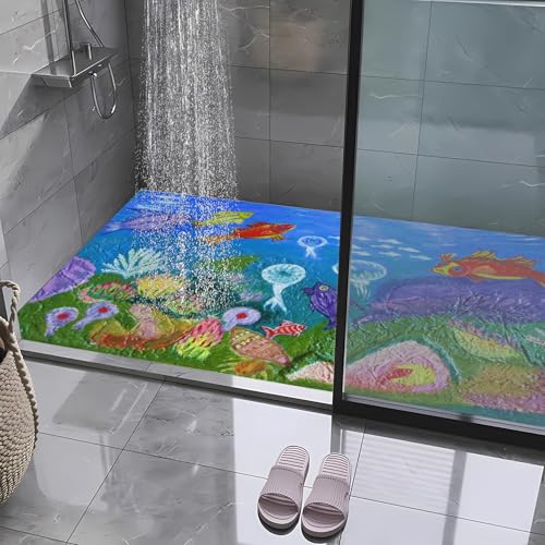 JEEGIU Badezimmerteppich, 45 x 100 cm, extra weich, Tigerblau und Grün, Unterwasserwelt, Gummi-Rückseite, maschinenwaschbar, Badematten für Badezimmerboden, Heimdekor-Zubehör von JEEGIU