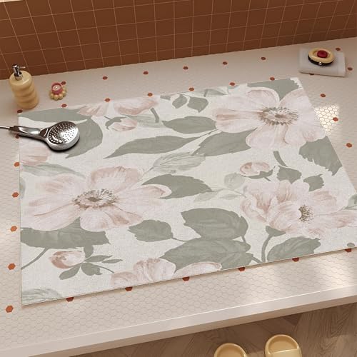 JEEGIU Badezimmerteppich, 45 x 90 cm, ultradünn, rutschfest, klein, schnell trocknend, saugfähig, Badematte für Boden, Hellrosa - Grüne Blumentapete JEEGIU Badezimmerteppich, 45 x 90 cm, ultradünn, rutschfest, klein, schnell trocknend, saugfähig, Badematte für Boden, Hellrosa - Grüne Blumentapete von JEEGIU
