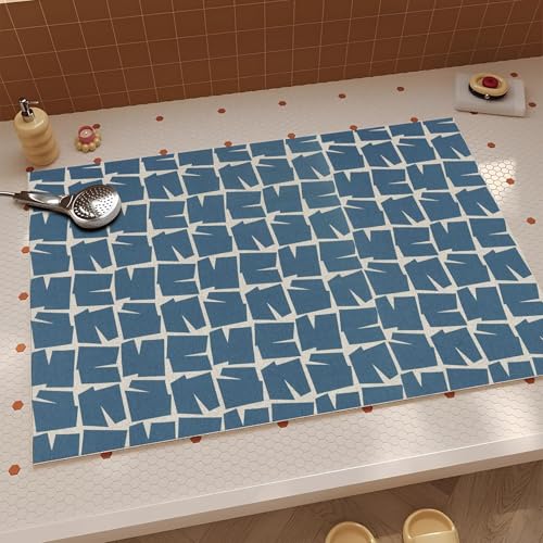 JEEGIU Badezimmerteppich, 50 x 100 cm, extra weich, blau und beige, abstrakte Formen, Badteppich, Gummi-Rückseite, maschinenwaschbar, Badematten für Badezimmerboden, Heimdekor-Zubehör von JEEGIU