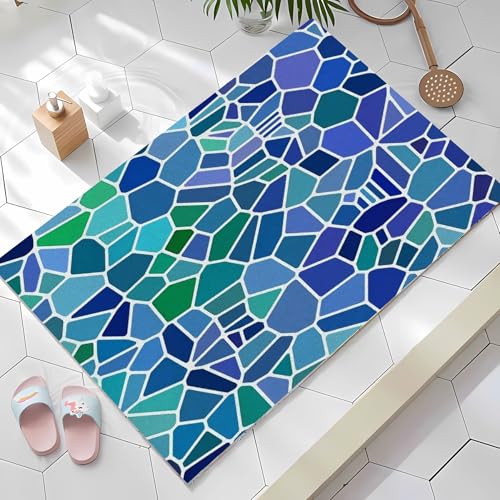 JEEGIU Badezimmerteppich, 50 x 90 cm, ultradünn, rutschfest, klein, schnell trocknend, saugfähig, Badematte für Boden, Blau - Grün Buntglas von JEEGIU