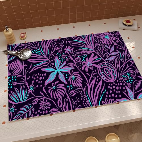 JEEGIU Badezimmerteppich, 60 x 120 cm, extra weich, violett – blau, Blumenmuster, Badteppich, Gummi-Rückseite, maschinenwaschbar, Badematten für Badezimmerboden, Heimdekor-Zubehör von JEEGIU