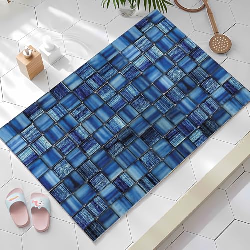 JEEGIU Badezimmerteppich, 60 x 60 cm, extra weich, dunkelblau, quadratisches Gitter-Badteppich, Gummi-Rückseite, maschinenwaschbar, Badematten für Badezimmerboden, Heimdekor-Zubehör von JEEGIU