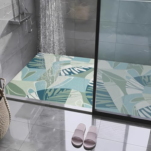 JEEGIU Badezimmerteppich, 90 x 120 cm, extra weich, blau – grün, tropische Muster, Badteppich, Gummi-Rückseite, maschinenwaschbar, Badematten für Badezimmerboden, Heimdekor-Zubehör von JEEGIU