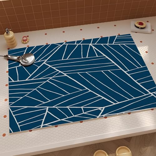 JEEGIU Badezimmerteppich, 90 x 90 cm, extra weich, marineblau, geometrisches Web-Badteppich, Gummi-Rückseite, maschinenwaschbar, Badematten für Badezimmerboden, Heimdekor-Zubehör von JEEGIU