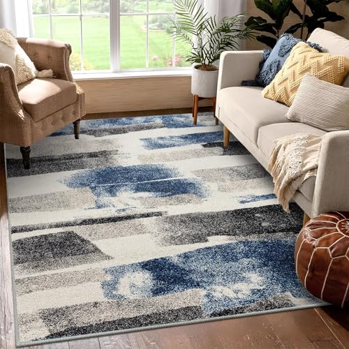 JEEGIU Blauer abstrakter Teppich, 120 x 180 cm, Kaschmirimitat, weicher und flauschiger Teppich für Schlafzimmer, Wohnzimmer, Arbeitszimmer, Büro, rutschfest und waschbar JEEGIU Blauer abstrakter Teppich, 120 x 180 cm, Kaschmirimitat, weicher und flauschiger Teppich für Schlafzimmer, Wohnzimmer, Arbeitszimmer, Büro, rutschfest und waschbar von JEEGIU