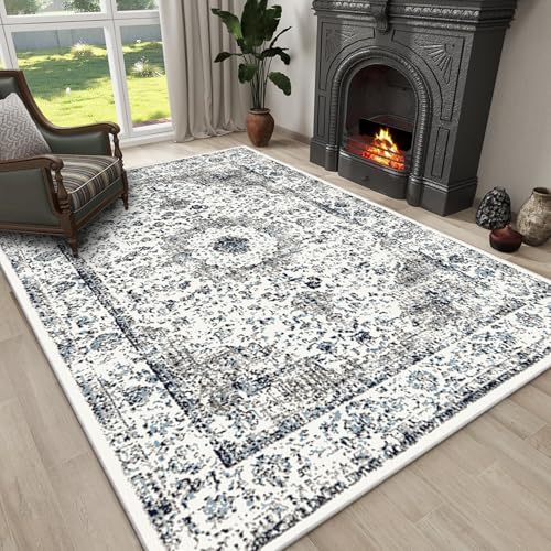JEEGIU Teppich, 50 x 80 cm, blau – grau gesprenkelt, fusselfrei und pflegeleicht, ideal für stark frequentierte Bereiche im Wohnzimmer, Schlafzimmer von JEEGIU