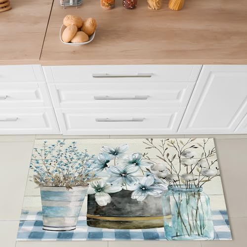 Küchenmatte, rutschfestes PU-Leder, wasserdichtes Leder, 90 x 120 cm, Blumenmuster bedruckt, Küchenmatten für Boden, Bauernhaus, Küche, Teppich, bequem, Stehschreibtischmatte, Teppich für Waschbecken Küchenmatte, rutschfestes PU-Leder, wasserdichtes Leder, 90 x 120 cm, Blumenmuster bedruckt, Küchenmatten für Boden, Bauernhaus, Küche, Teppich, bequem, Stehschreibtischmatte, Teppich für Waschbecken von JEEGIU