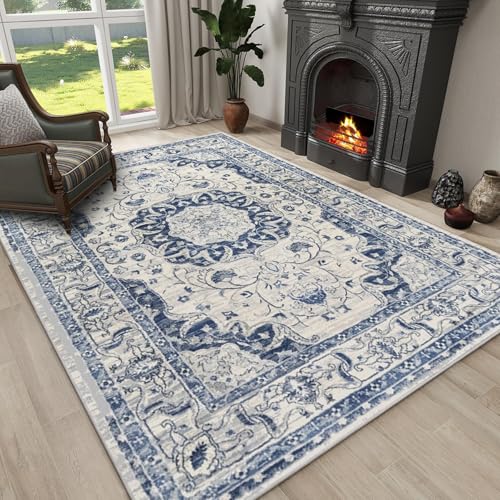 Maschinenwaschbarer Teppich, 45 x 75 cm, rutschfest, weich, niedriger Flor, blau-weißes Blumenmuster, modern, neutral, Spielzimmer-Teppich für Schlafzimmer, großer Teppich für Esszimmer Maschinenwaschbarer Teppich, 45 x 75 cm, rutschfest, weich, niedriger Flor, blau-weißes Blumenmuster, modern, neutral, Spielzimmer-Teppich für Schlafzimmer, großer Teppich für Esszimmer von JEEGIU
