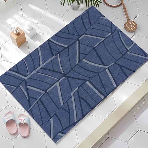 Rutschfeste Badewannenmatte, Preußischblaue Streifen, extra dick, Badewannen-Duschmatte, Luffa, rutschfeste Badematte für Badewanne, Pool, Küche, Eingangsbereich, 50 x 100 cm von JEEGIU