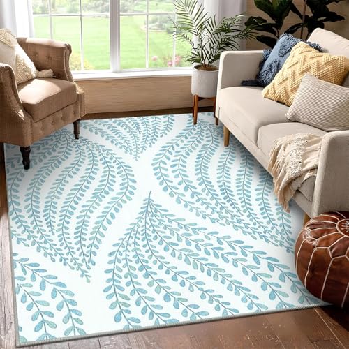 Rutschfeste waschbare Teppiche, Bodenmatte, Kaschmir, Zottelteppich, weiches hellblaues Blattmotiv, für Eingangsbereich, Schlafzimmer, Küche, Bad, 90 x 150 cm Rutschfeste waschbare Teppiche, Bodenmatte, Kaschmir, Zottelteppich, weiches hellblaues Blattmotiv, für Eingangsbereich, Schlafzimmer, Küche, Bad, 90 x 150 cm von JEEGIU