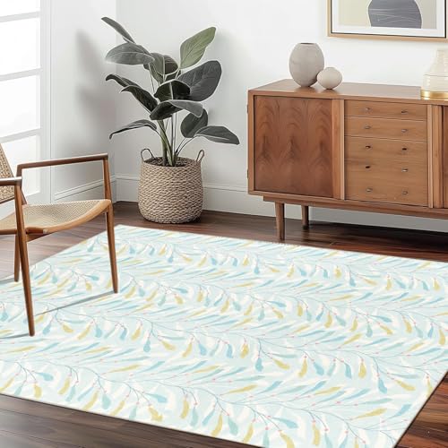 Vorleger für den Eingangsbereich, waschbar, rutschfest, niedriger Flor, ultraweich, für große Küche, Schlafzimmer, Nachttisch, Schlammzimmer, Gelb und Blau, Blumenmuster Vorleger für den Eingangsbereich, waschbar, rutschfest, niedriger Flor, ultraweich, für große Küche, Schlafzimmer, Nachttisch, Schlammzimmer, Gelb und Blau, Blumenmuster von JEEGIU