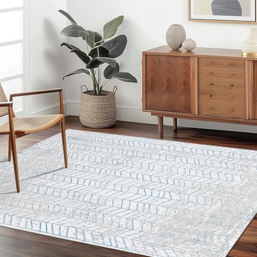 Vorleger für den Eingangsbereich, waschbar, rutschfest, niedriger Flor, ultraweich, für große Küche, Schlafzimmer, Nachttisch, Schlammzimmer, Hellblau und Grau, geometrisches Muster, 90 x 150 cm Vorleger für den Eingangsbereich, waschbar, rutschfest, niedriger Flor, ultraweich, für große Küche, Schlafzimmer, Nachttisch, Schlammzimmer, Hellblau und Grau, geometrisches Muster, 90 x 150 cm von JEEGIU