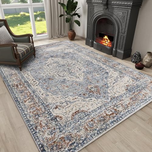 Weicher, neutraler Teppich, 60 x 120 cm, waschbarer Teppich mit rutschfester Unterseite, niedriger Flor-Teppich, Blau-Braun strukturiert Weicher, neutraler Teppich, 60 x 120 cm, waschbarer Teppich mit rutschfester Unterseite, niedriger Flor-Teppich, Blau-Braun strukturiert von JEEGIU