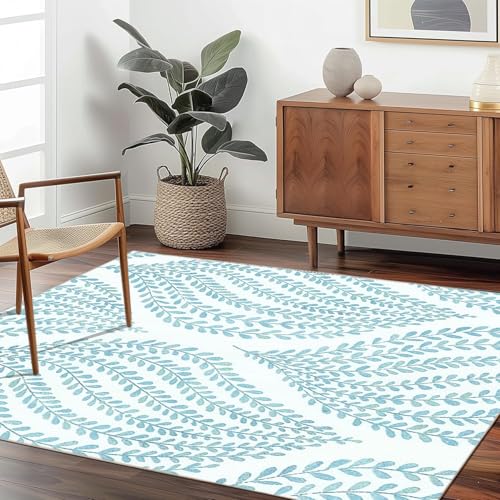 Weicher, neutraler Teppich, 60 x 90 cm, waschbarer Teppich mit rutschfester Unterseite, niedriger Flor-Teppich, Azurblau und Weiß Weicher, neutraler Teppich, 60 x 90 cm, waschbarer Teppich mit rutschfester Unterseite, niedriger Flor-Teppich, Azurblau und Weiß von JEEGIU