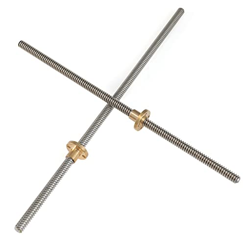 JEEIJ 1 Stück T8 Leitspindel Mit Messingmutter, Steigung 2 Mm Steigung 4 Mm Länge 100 Mm-600 Mm Trapezstange for CNC-Z-Achse 3D-Druckerteile (Color : Pitch 2mm Lead 4mm, Size : 200mm with Nut) von JEEIJ