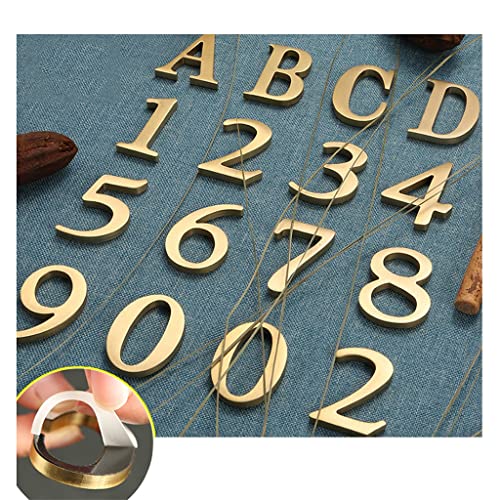 Shu 1 Stück Goldene Messingbuchstaben Zahlen Wanddekoration/Türschilder, 65 Mm Retro Metall Hotel Schlafsaal Zimmernummer Türschilder, Selbstklebend (Color : Number 1) von JEEIJ