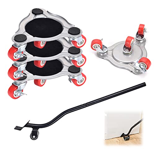 Möbel Transportrollen Set, Möbel Transportroller Gleitsystem mit Lastenheber, 4 Stück und Tochtermöbelheber-Set, 360 Grad Drehbar Rads 400kg, Langlebige ABS-Räder mit Fußbremse von JEEJINYAN