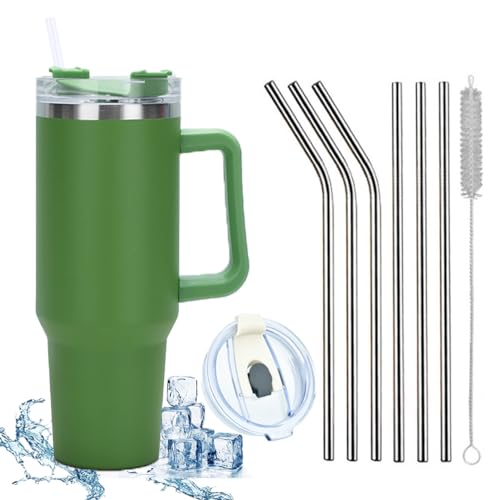 JEELINBORE 1200 ML Isolierbecher Edelstahl mit Griff Kaffeetasse 40 OZ Doppelwandiger Kühlbecher Reisebecher Autobecher Thermobecher mit Strohhalm und Auslaufsicher Becherdeckel Grün JEELINBORE 1200 ML Isolierbecher Edelstahl mit Griff Kaffeetasse 40 OZ Doppelwandiger Kühlbecher Reisebecher Autobecher Thermobecher mit Strohhalm und Auslaufsicher Becherdeckel Grün von JEELINBORE