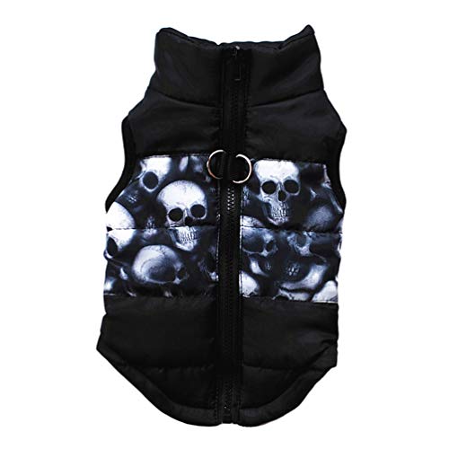 JEELINBORE Kleine wasserdichte Hundemantel Jacke Warm Gefütterter Brustschutz Puffer Hund Welpen Kleidung Weste für Herbst Winter (#1 Schwarz Schädel, M) von JEELINBORE