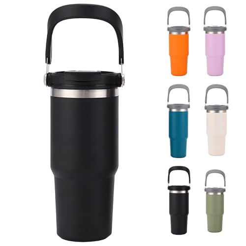 JEELINBORE Thermobecher mit klappbarem Tragegriff Tragbarer Reisebecher Edelstahl Isolation Kaltgetränken Kühlbecher Bierbecher Autobecher Kaffeetasse Schwarz 20oz/600ml JEELINBORE Thermobecher mit klappbarem Tragegriff Tragbarer Reisebecher Edelstahl Isolation Kaltgetränken Kühlbecher Bierbecher Autobecher Kaffeetasse Schwarz 20oz/600ml von JEELINBORE