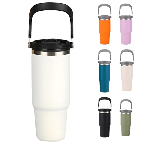 JEELINBORE Thermobecher mit klappbarem Tragegriff Tragbarer Reisebecher Edelstahl Isolation Kaltgetränken Kühlbecher Bierbecher Autobecher Kaffeetasse Weiß 20oz/600ml JEELINBORE Thermobecher mit klappbarem Tragegriff Tragbarer Reisebecher Edelstahl Isolation Kaltgetränken Kühlbecher Bierbecher Autobecher Kaffeetasse Weiß 20oz/600ml von JEELINBORE