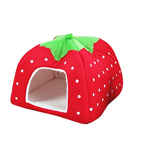 JEELINBORE Weiche Haustier Erdbeeren Schlafsack Hundehütte Katzenhöhle Hund Katze Haus Kuschelhöhle Körbchen (Rot, 2XL: 48 * 48 * 48cm) von JEELINBORE