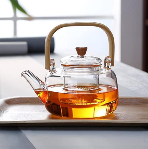 Teekanne Glas Teebereiter 1000ml Borosilikatglas Teebereiter Glaskanne Aufheizen auf dem Herd ，für schwarzen Tee grüner Tee Fruchttee duftender Tee und Teebeutel von JEENIN
