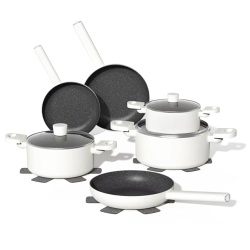 JEETEE Topfsets Pfannenset 14-Teilig,topfset induktion Pfanne 18/20/24cm,Tiefe Bratpfanne kochtopf 18/20/24cm,Antihaft-Beschichtung mit Deckel,für alle Herdaten,PFOA-frei von JEETEE