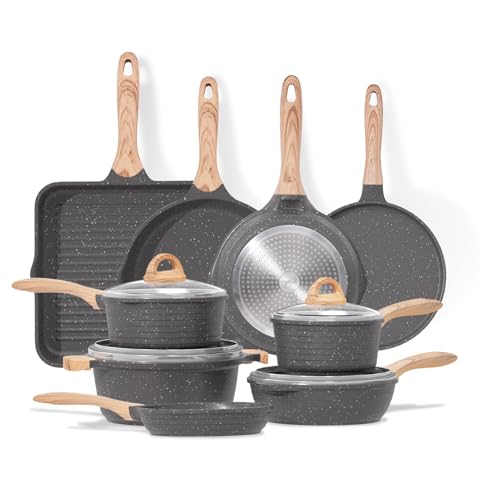 JEETEE Wesentlich Topfsets Pfannenset 23-Teilig, Antihaft-Granit Topf und Pfannenset, Topfset Induktion, Kochtopf Set mit Deckel, Bratpfanne, Kasserolle, Grillpfanne, Kochtopf & Crêpe-Pfanne, Grau JEETEE Wesentlich Topfsets Pfannenset 23-Teilig, Antihaft-Granit Topf und Pfannenset, Topfset Induktion, Kochtopf Set mit Deckel, Bratpfanne, Kasserolle, Grillpfanne, Kochtopf & Crêpe-Pfanne, Grau von JEETEE