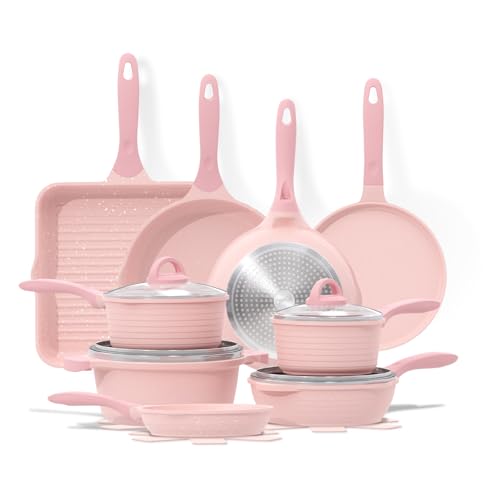 JEETEE Wesentlich Topfsets Pfannenset 23-Teilig, Antihaft-Granit Topf und Pfannenset, Topfset Induktion, Kochtopf Set mit Deckel, Bratpfanne, Kasserolle, Grillpfanne, Kochtopf & Crêpe-Pfanne, Pink JEETEE Wesentlich Topfsets Pfannenset 23-Teilig, Antihaft-Granit Topf und Pfannenset, Topfset Induktion, Kochtopf Set mit Deckel, Bratpfanne, Kasserolle, Grillpfanne, Kochtopf & Crêpe-Pfanne, Pink von JEETEE