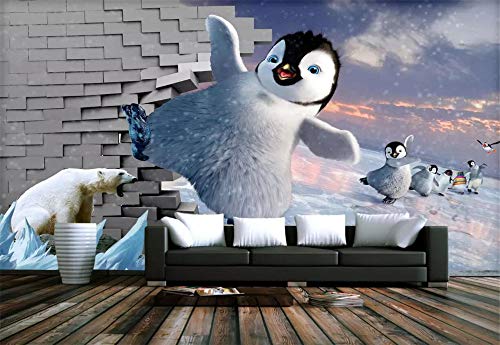 Fototapete 3D Tapete Wandbild Pinguin-Eisbär-Karikatur-Ozean-Kinderzimmer Foto Tapete 3D Effekt Wandtapete Vliestapete Wandbilder XXL Wanddeko Tapeten von JEEWALLPAPER