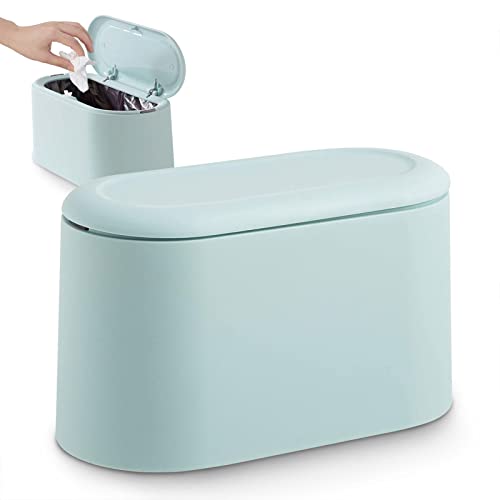 JEEZAO Tischmülleimer mit Aufpoppen Deckel, Mini Plastik Tisch Mülltonne,Schreibtisch Papierkorb für Badezimmer Büro Schreibtisch,Aufbewahrungsbox für Tiernahrung (Hellblau) von JEEZAO