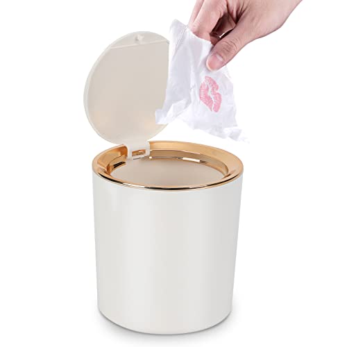 JEEZAO Tischmülleimer mit Deckel, Mini Mülleimer Tischabfalleimer 2.6L, Mülltonne Klein Papierkorb für Schreibtisch, Badezimmer, Wickeltisch, Küche (Weiß) von JEEZAO