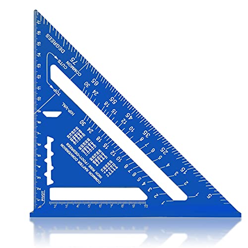 Winkelmesser für Zimmermann,7 Zoll Metrischer Dreieck-Winkelmesser,Aluminium Legierung, 90 Grad Verdicktes Dreieckslineal (blau) von JEEZAO