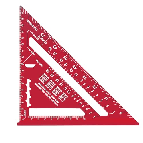 Winkelmesser für Zimmermann,7 Zoll Metrischer Dreieck-Winkelmesser,Aluminium Legierung, 90 Grad Verdicktes Dreieckslineal (rot) von JEEZAO