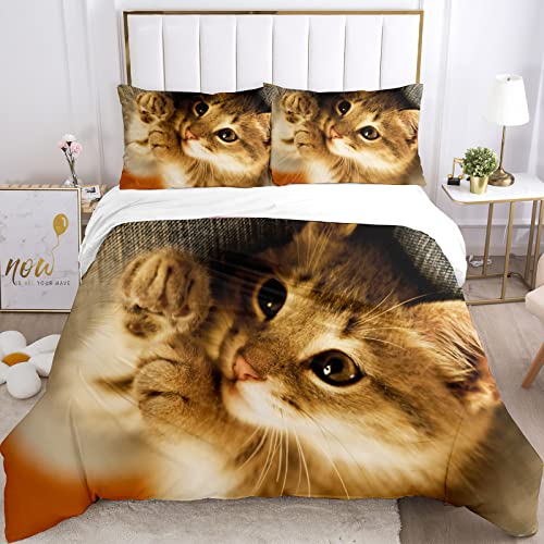 JEFFEL Katze Bettwäsche Set 135 x 200 cm, Tiermotiv, Kinderbettwäsche, Cat Muster Bettbezug 3D Haustier Katze Bettbezug Set, mit Bettbezug und Kissenbezug (135 x 200 cm, Katze-4) von JEFFEL