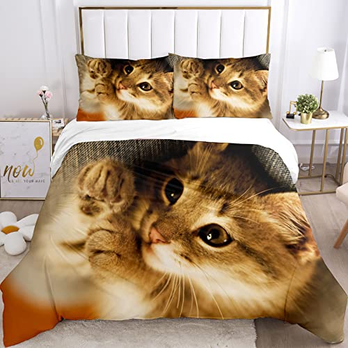 JEFFEL Katze Bettwäsche Set 200 x 200 cm, Tiermotiv, Kinderbettwäsche, Cat Muster Bettbezug 3D Haustier Katze Bettbezug Set, mit Bettbezug und Kissenbezug (200 x 200 cm, Katze-4) von JEFFEL