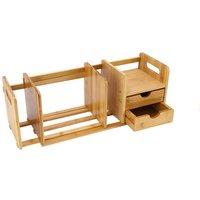 Eosnow Ausziehbarer Schreibtisch aus Bambusholz, Tischplatte, Bücherregal, Bücherregale, Bücherregal, Organizer mit 2 Schubladen von JEFFERGARDEN