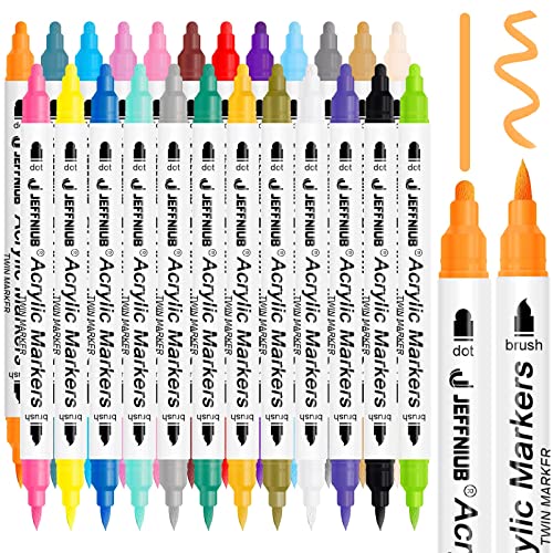 JEFFNIUB Acrylstifte für Steine Wasserfest Doppelspitze 24 Farben Acryl Stifte zum Malen Steine, Holz, Glas, Leinwand, Stoff, kürbis Basteln Multimarker von JEFFNIUB