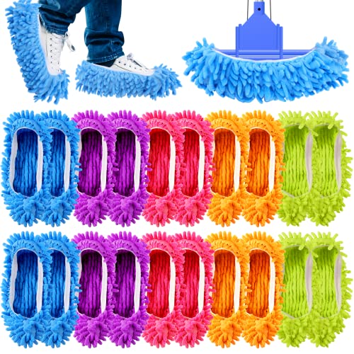 10Paare Mop Schuhe, Wischmopp-Hausschuhe für Bodenreinigung, Wiederverwendbar Putzschuhe Microfaser, Bodenwischer Lazy Slippers Mop Hausschuhe für Haus Boden Schmutz Staub Haare Reinigung, 5 Farben von JEFFOUOO