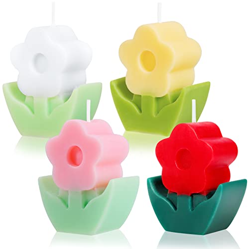 4 Stück Kerze Teelichter,Kerzen in Blumenform,Kerzen Duftkerzen,ästhetische Kerzen,Blumen Teelichter,Cute Candles Aesthetic Candle,Duftkerzen Geschenk für Hochzeit,Geburtstag,Spa,4 Farben von JEFFOUOO